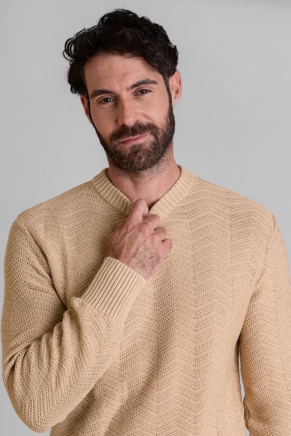Light Brown Chevron Textured Crew Neck Jumper
