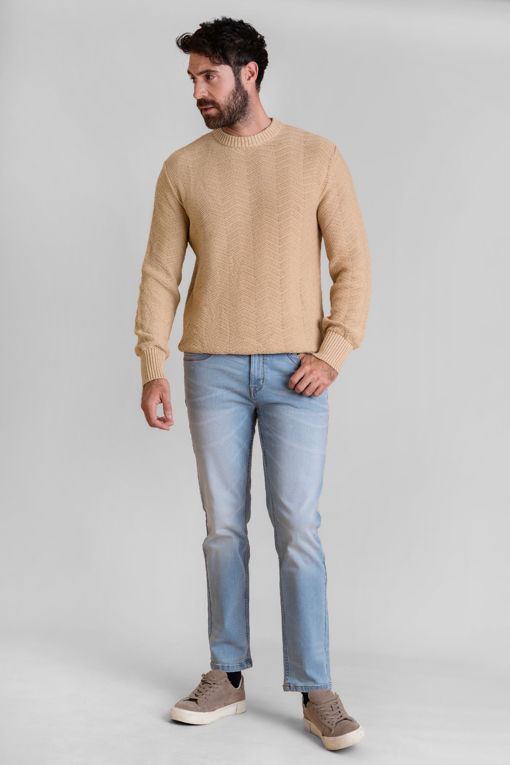 Chevron Textured Crew Neck Jumper