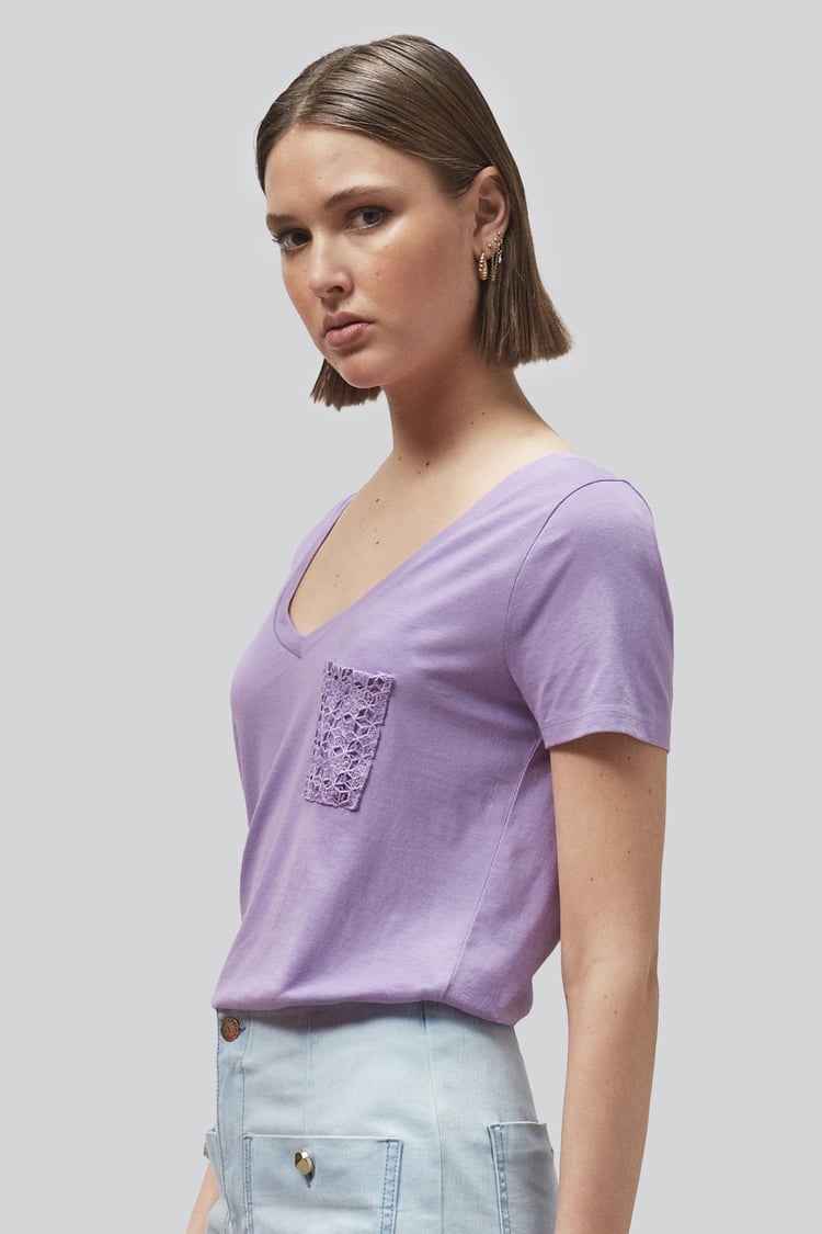 Lace Pocket V-Neck Tee