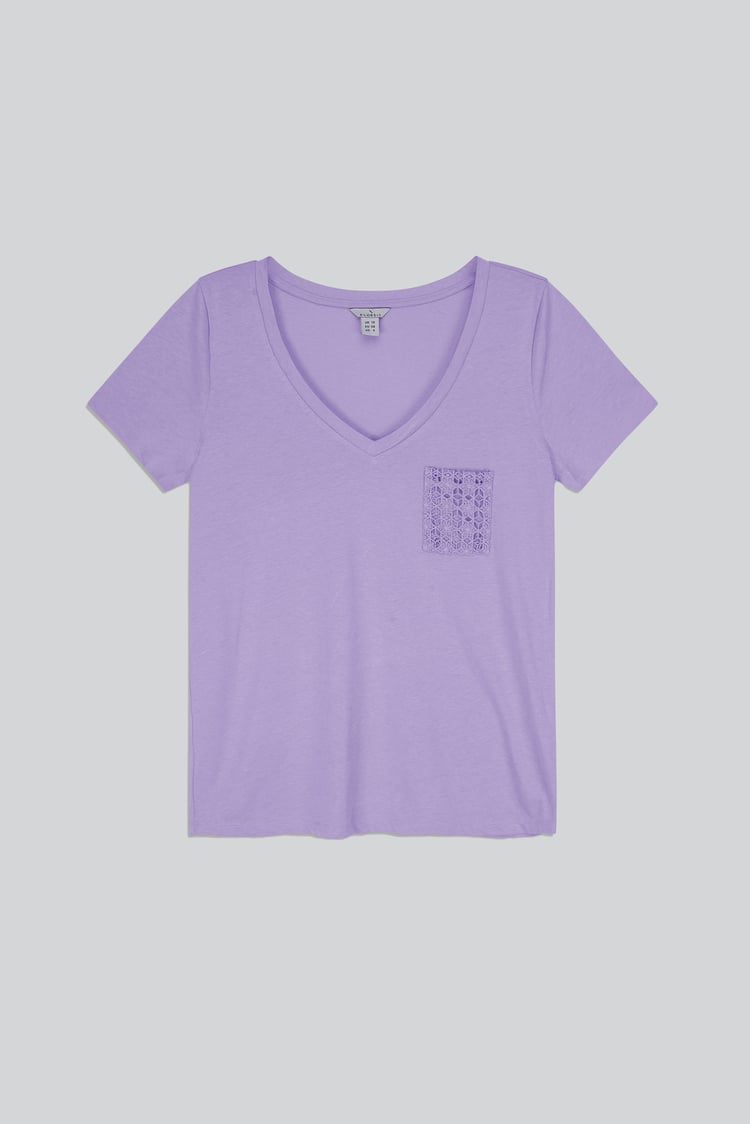 Lace Pocket V-Neck Tee