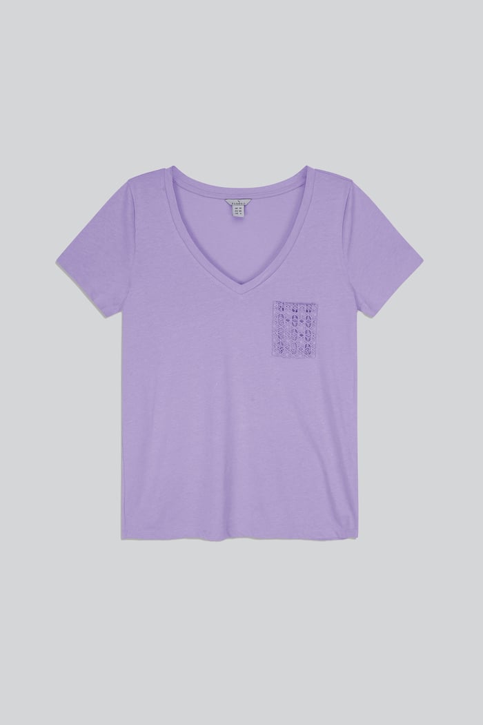 Lace Pocket V-Neck Tee