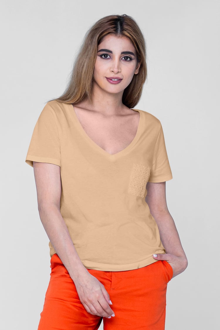 Lace Pocket V-Neck Tee