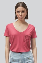 Lace Pocket V-Neck Tee