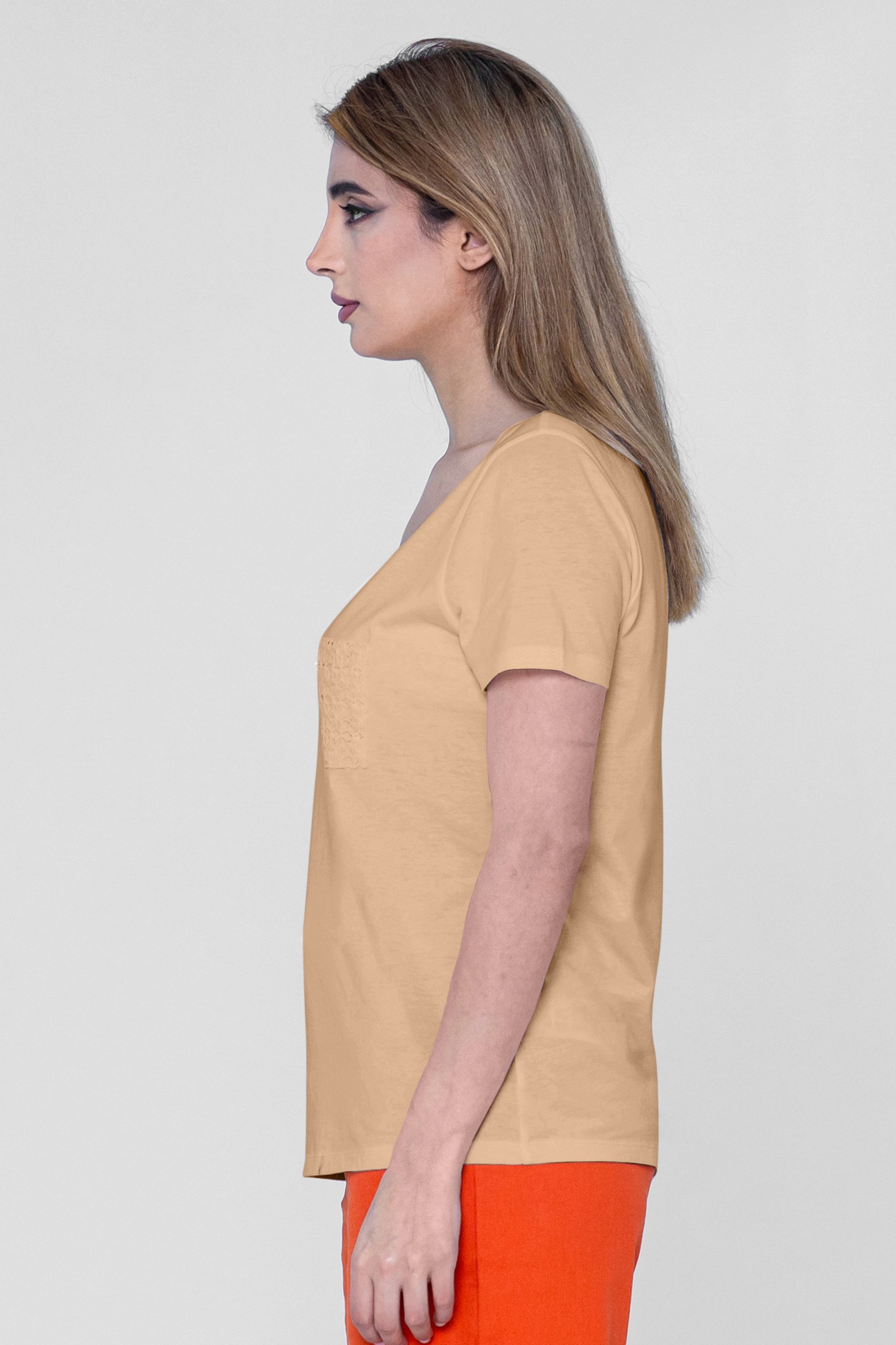 Lace Pocket V-Neck Tee