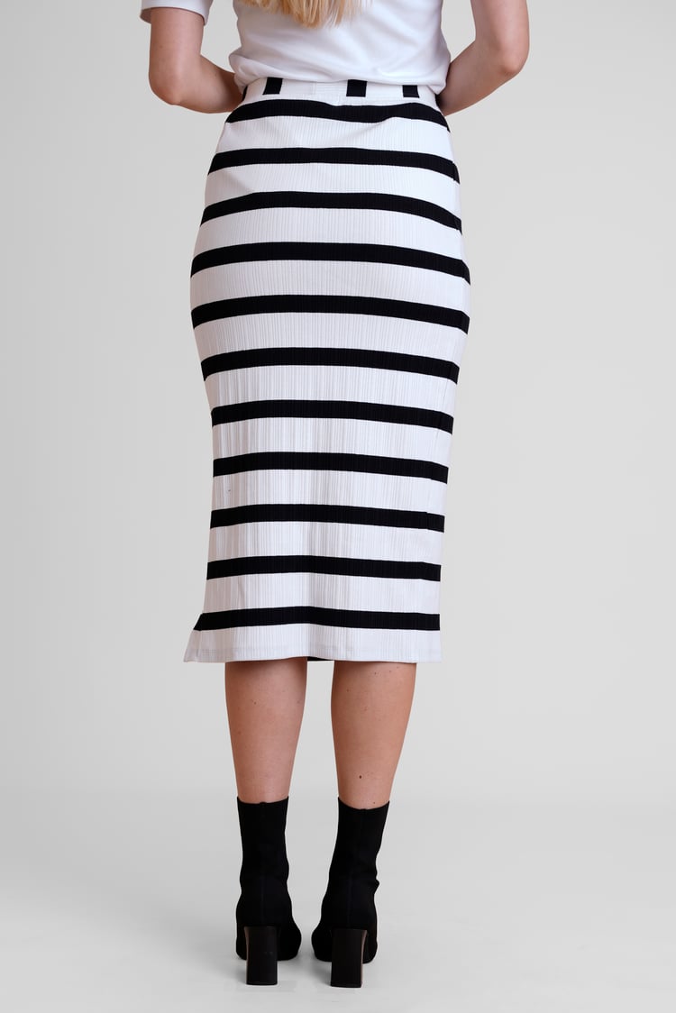Side Slit Striped Ribbed Jersey Skirt