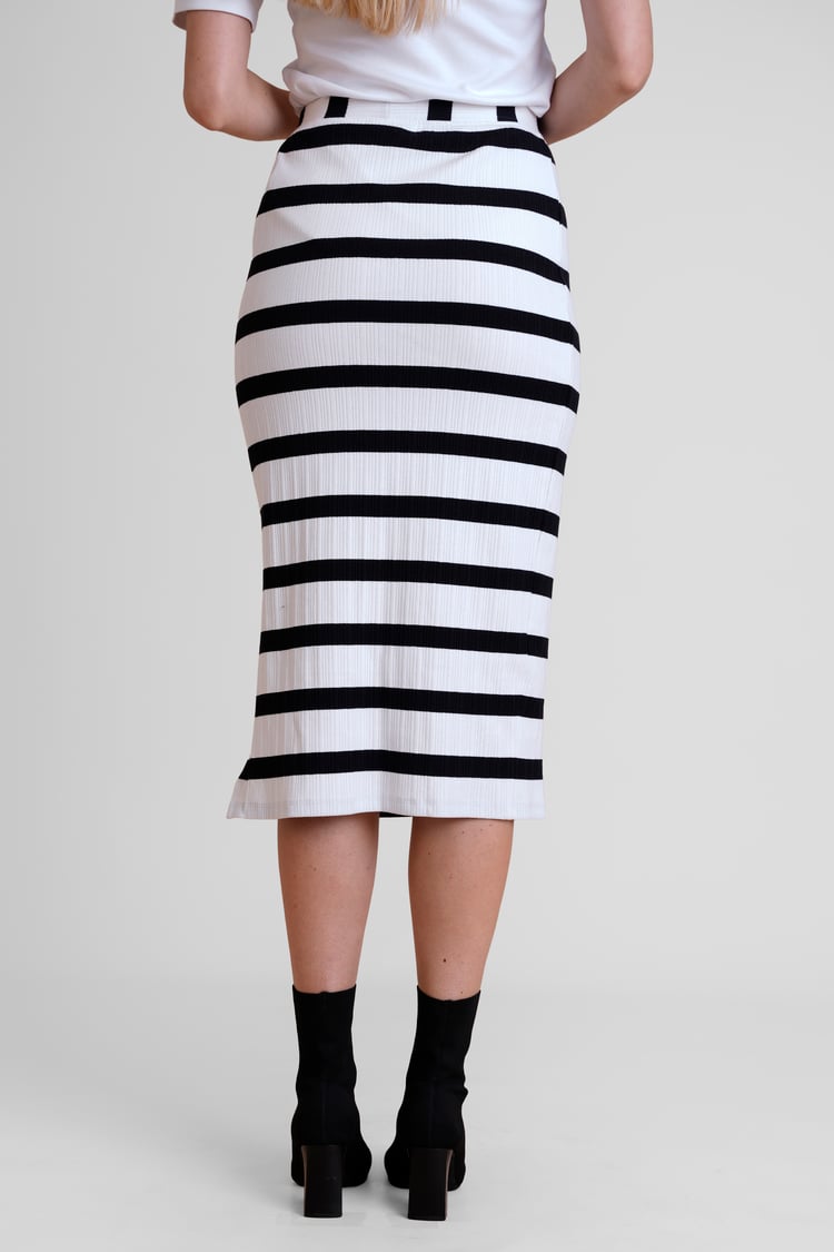 Side Slit Striped Ribbed Jersey Skirt