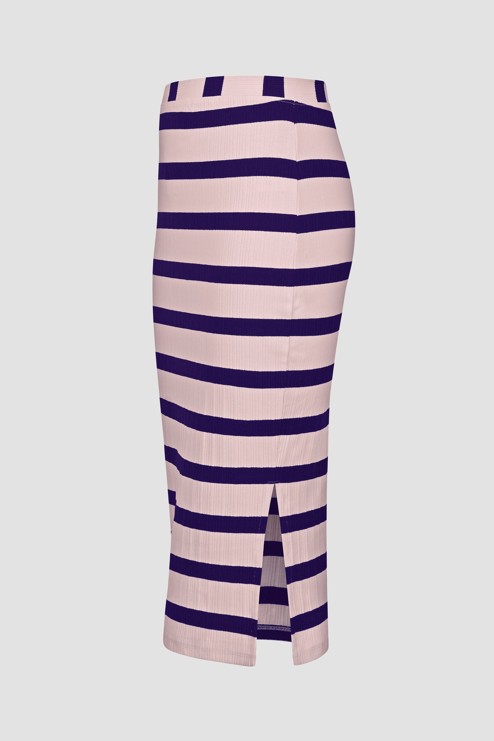 Side Slit Striped Ribbed Jersey Skirt