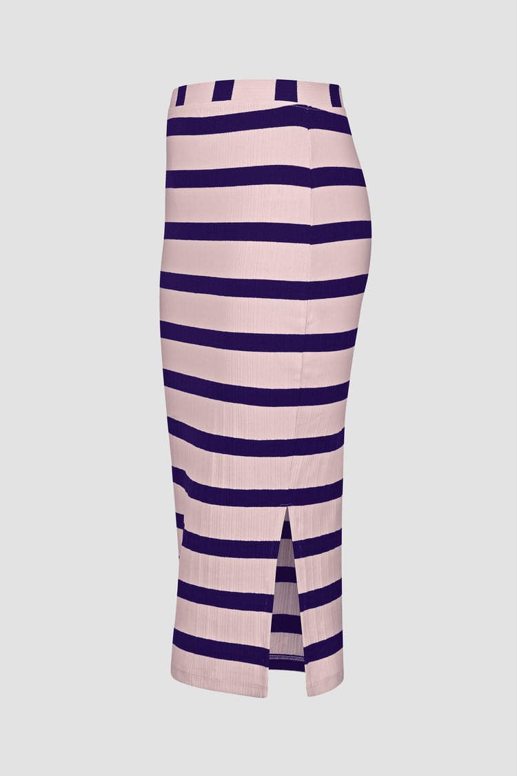 Side Slit Striped Ribbed Jersey Skirt