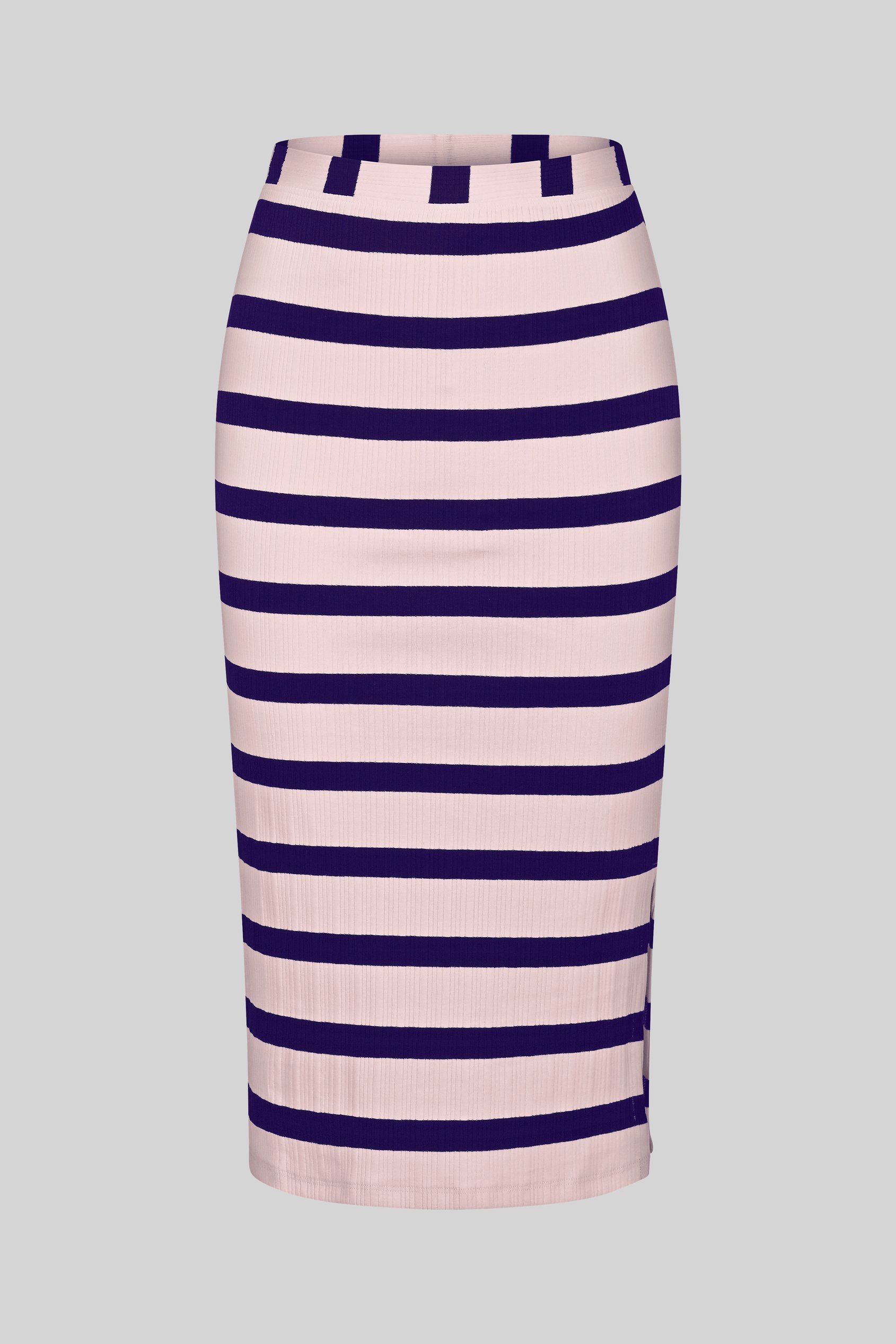 Side Slit Striped Ribbed Jersey Skirt