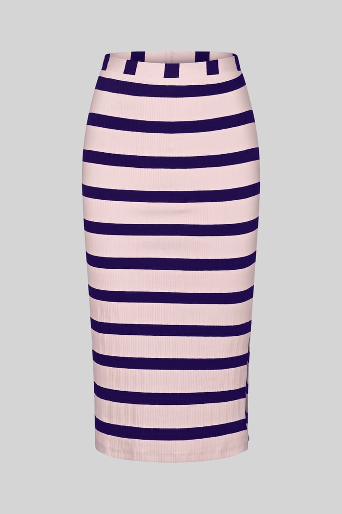 Side Slit Striped Ribbed Jersey Skirt