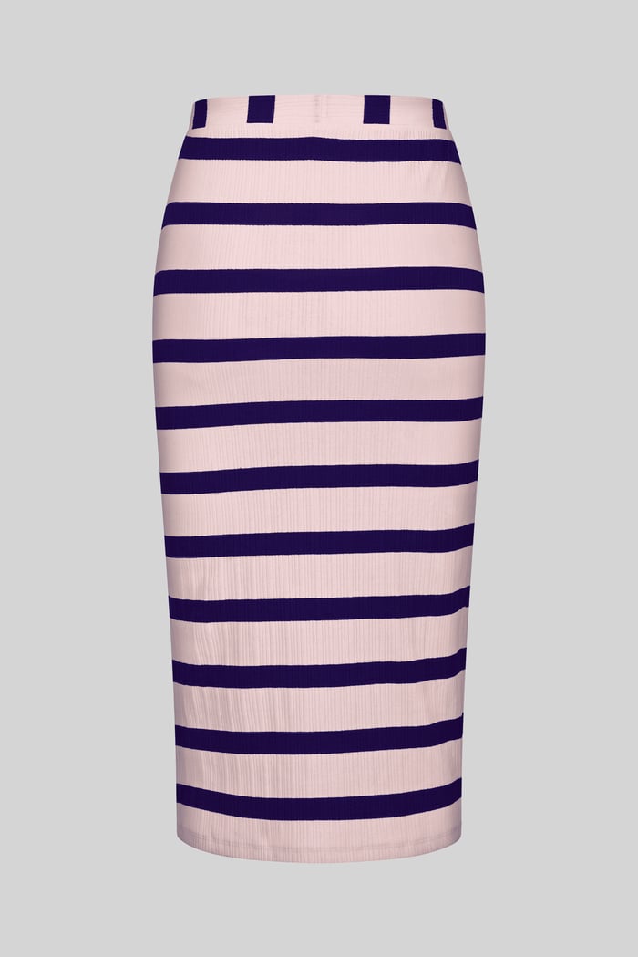 Side Slit Striped Ribbed Jersey Skirt