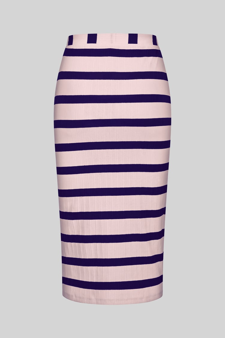 Side Slit Striped Ribbed Jersey Skirt
