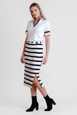 Side Slit Striped Ribbed Jersey Skirt