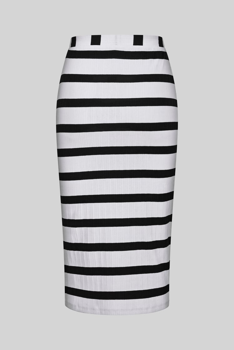 Side Slit Striped Ribbed Jersey Skirt