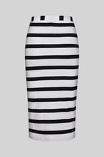 Side Slit Striped Ribbed Jersey Skirt