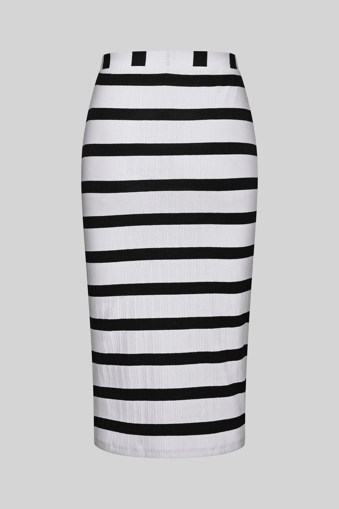 Side Slit Striped Ribbed Jersey Skirt