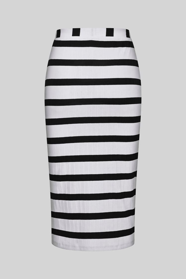 Side Slit Striped Ribbed Jersey Skirt