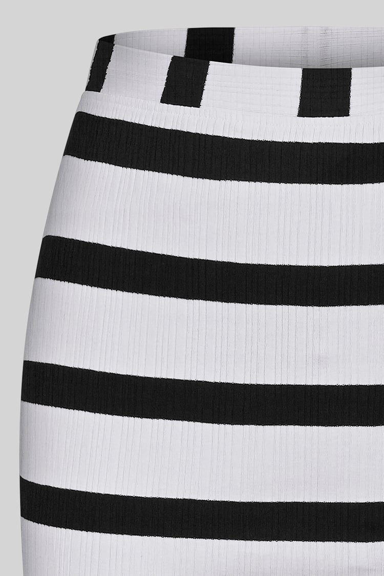 Side Slit Striped Ribbed Jersey Skirt