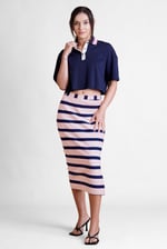 Side Slit Striped Ribbed Jersey Skirt