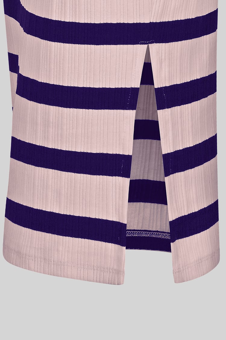 Side Slit Striped Ribbed Jersey Skirt