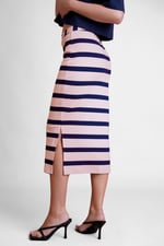 Side Slit Striped Ribbed Jersey Skirt