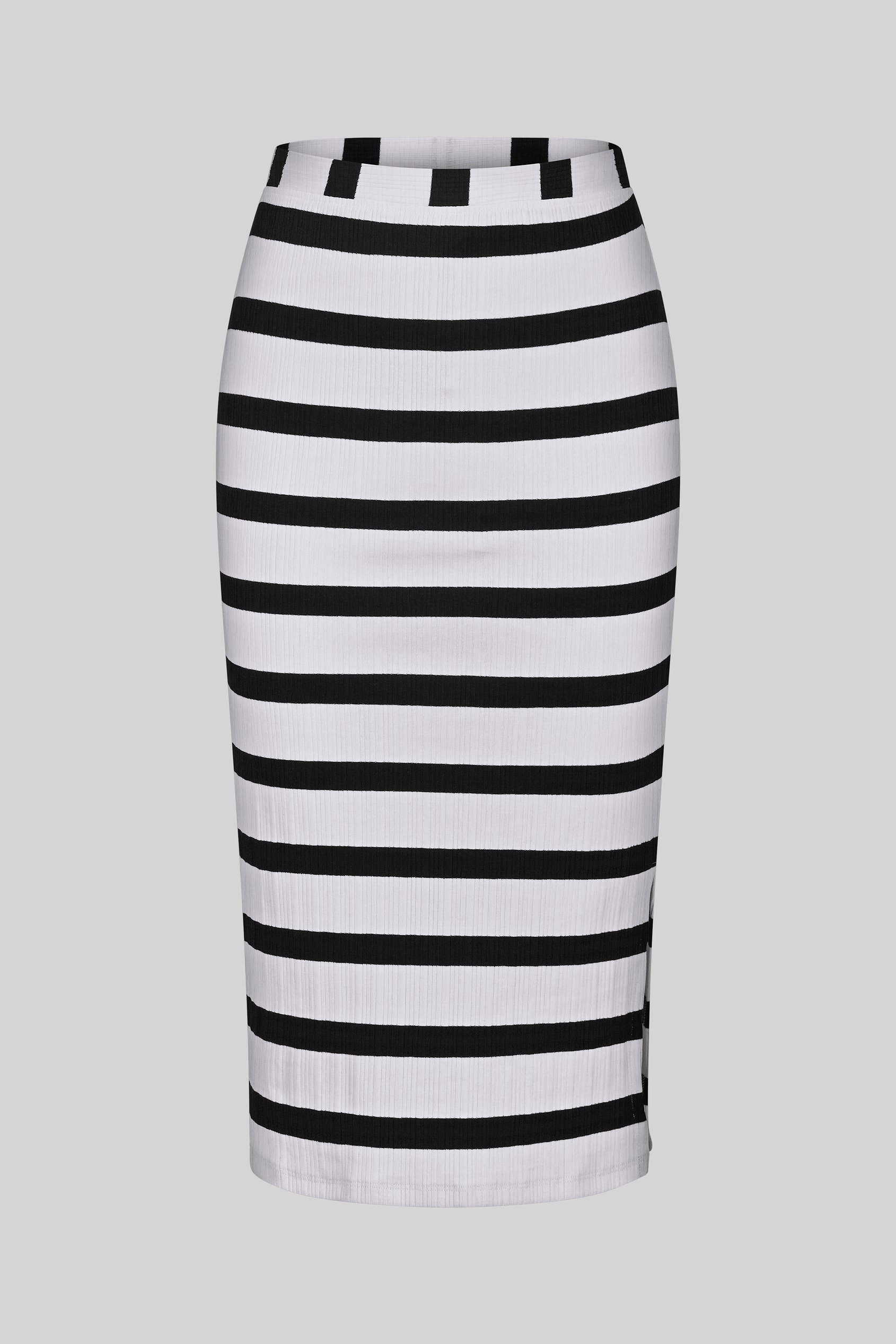Side Slit Striped Ribbed Jersey Skirt