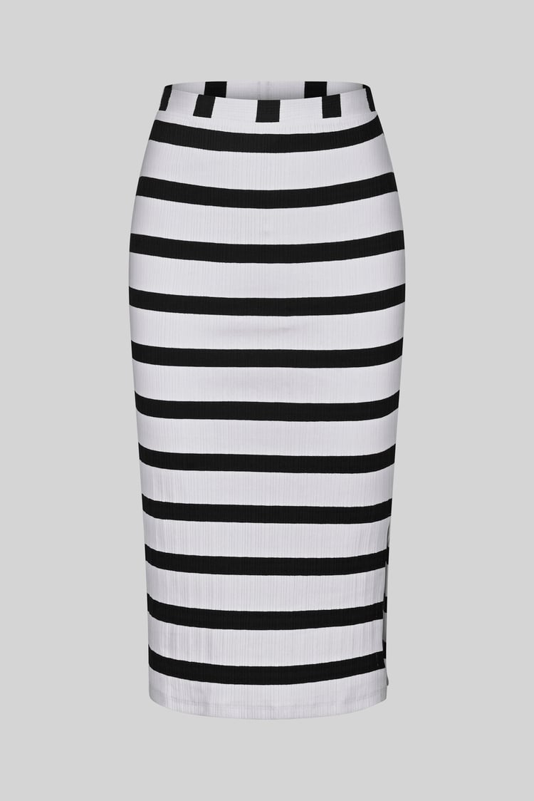 Side Slit Striped Ribbed Jersey Skirt