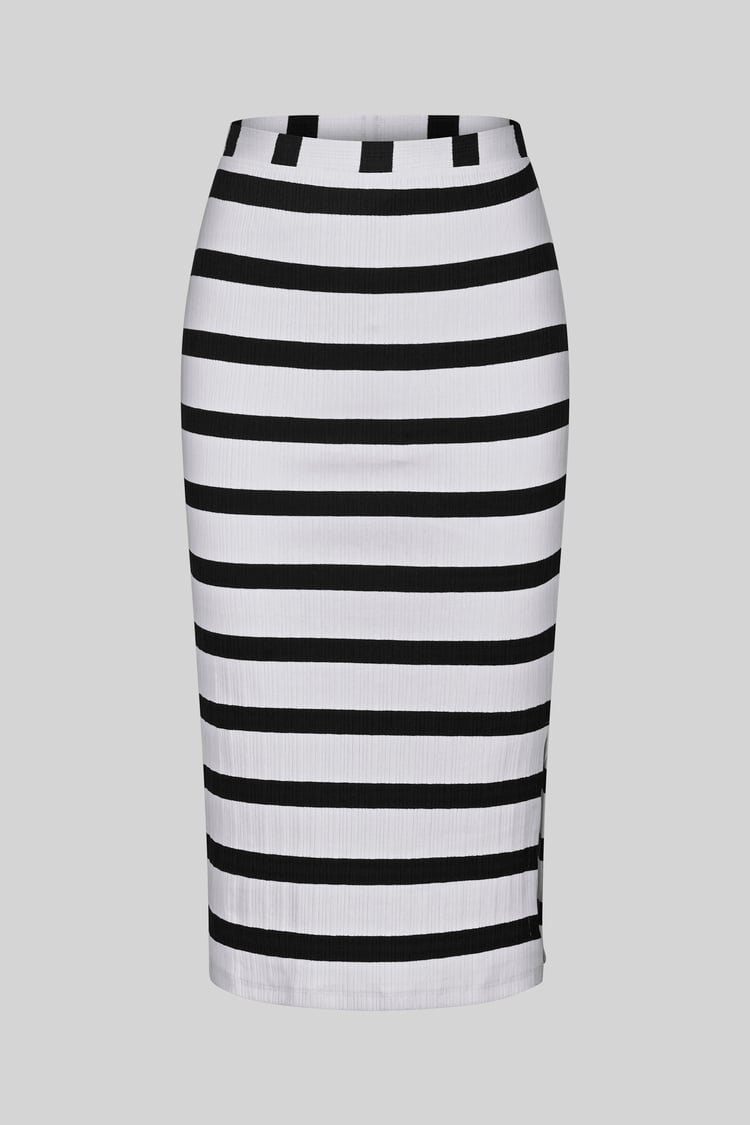 Side Slit Striped Ribbed Jersey Skirt