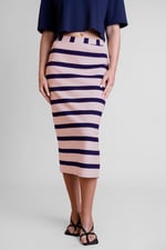 Side Slit Striped Ribbed Jersey Skirt