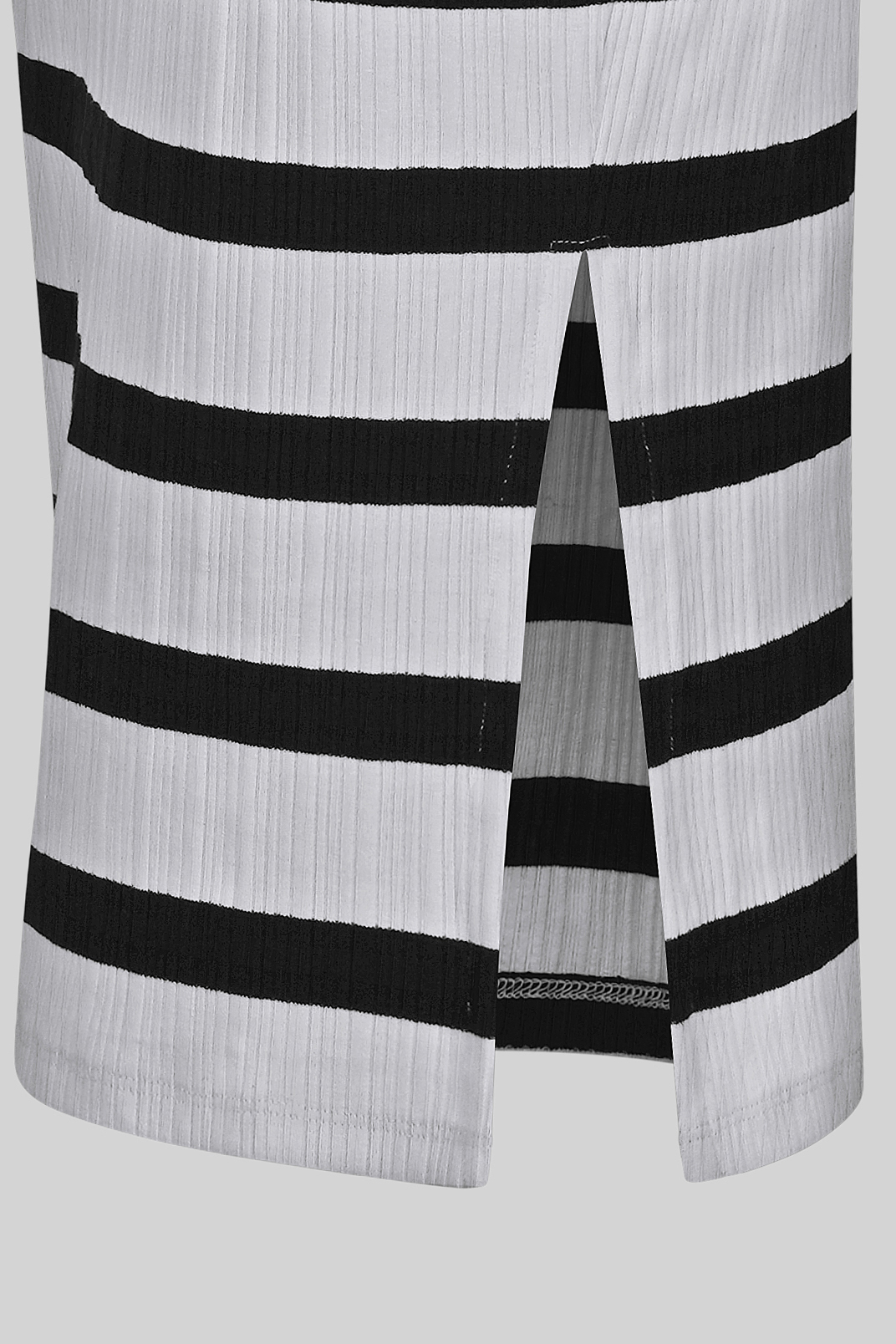 Side Slit Striped Ribbed Jersey Skirt
