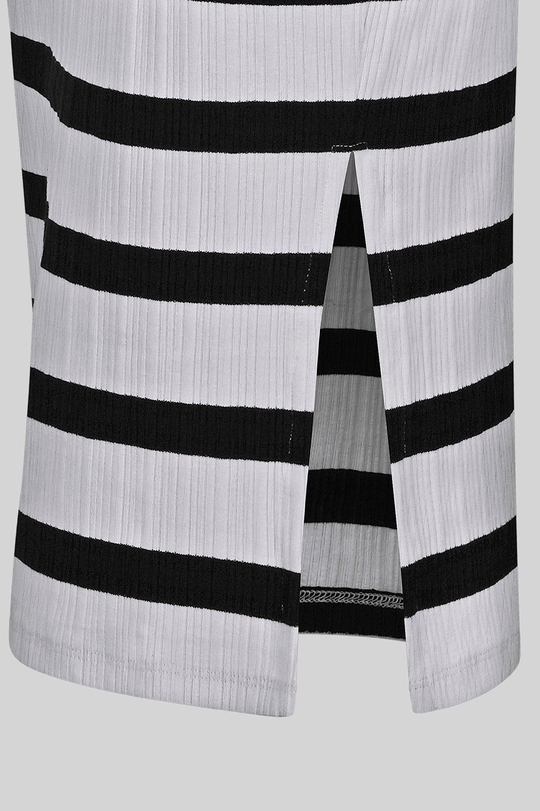 Side Slit Striped Ribbed Jersey Skirt