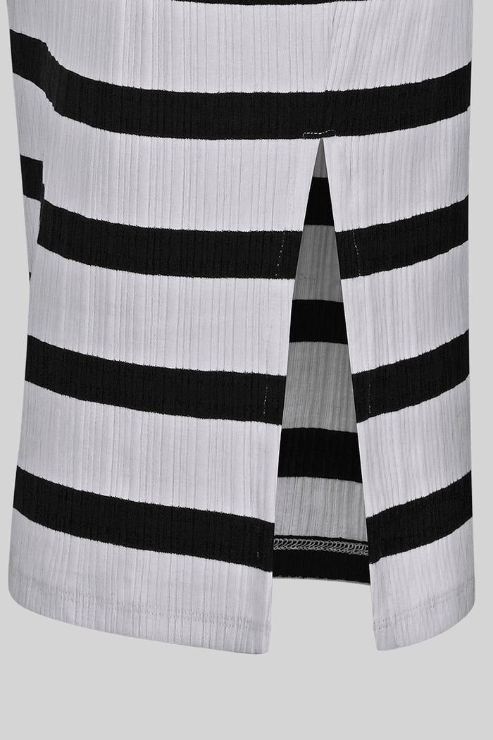 Side Slit Striped Ribbed Jersey Skirt