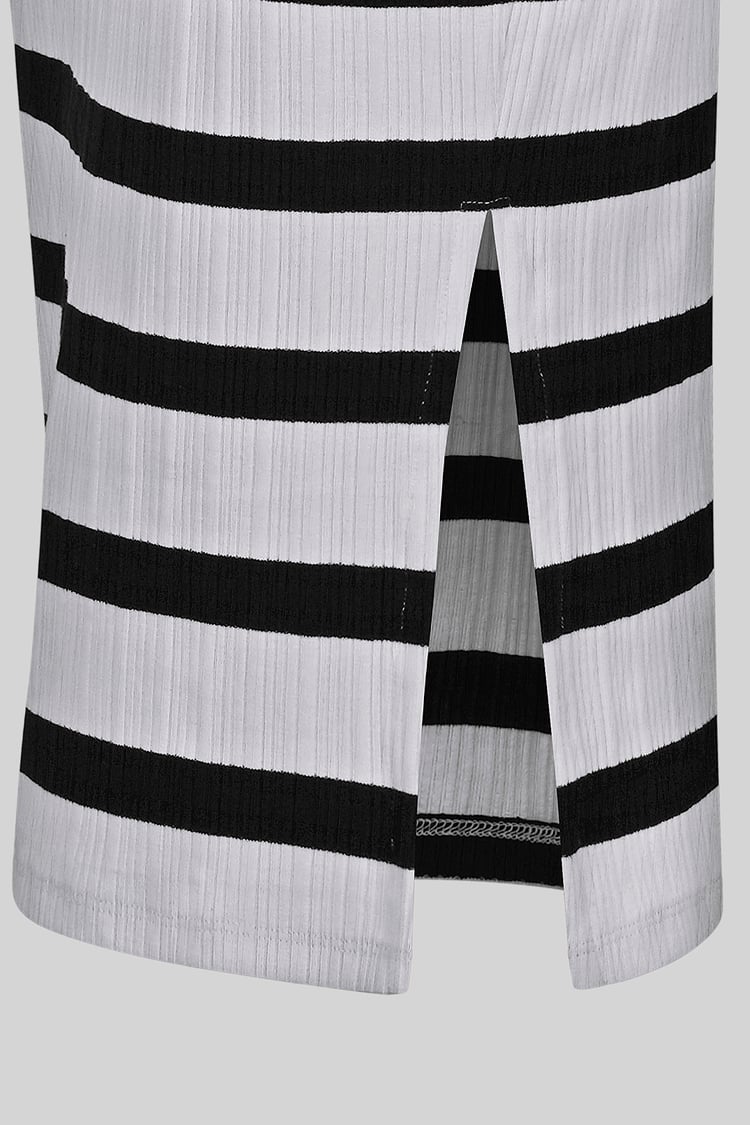 Side Slit Striped Ribbed Jersey Skirt