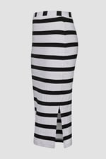 Side Slit Striped Ribbed Jersey Skirt