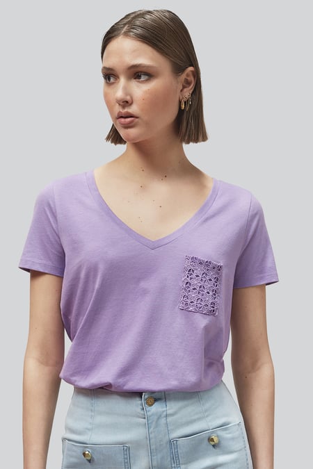 Lace Pocket V-Neck Tee