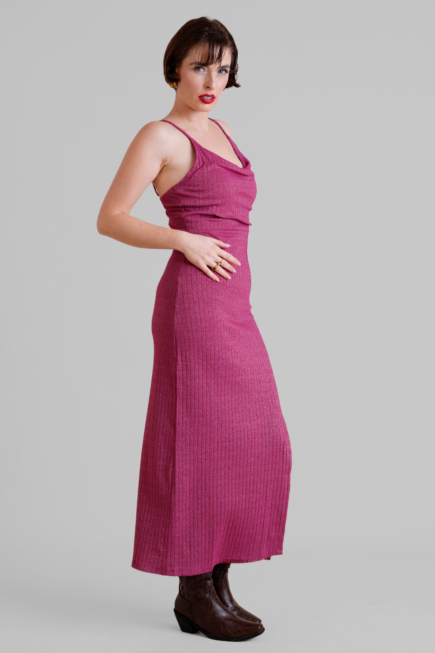 Stretch Jersey Metallic Midi Cami Dress