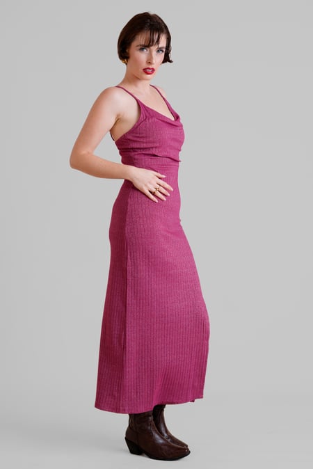 Pink Stretch Jersey Metallic Midi Cami Dress