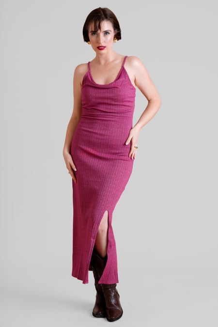 Pink Stretch Jersey Metallic Midi Cami Dress
