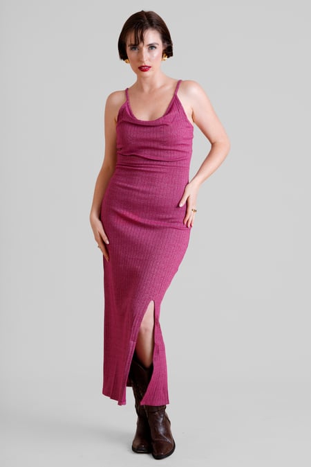 Grey Stretch Jersey Metallic Midi Cami Dress