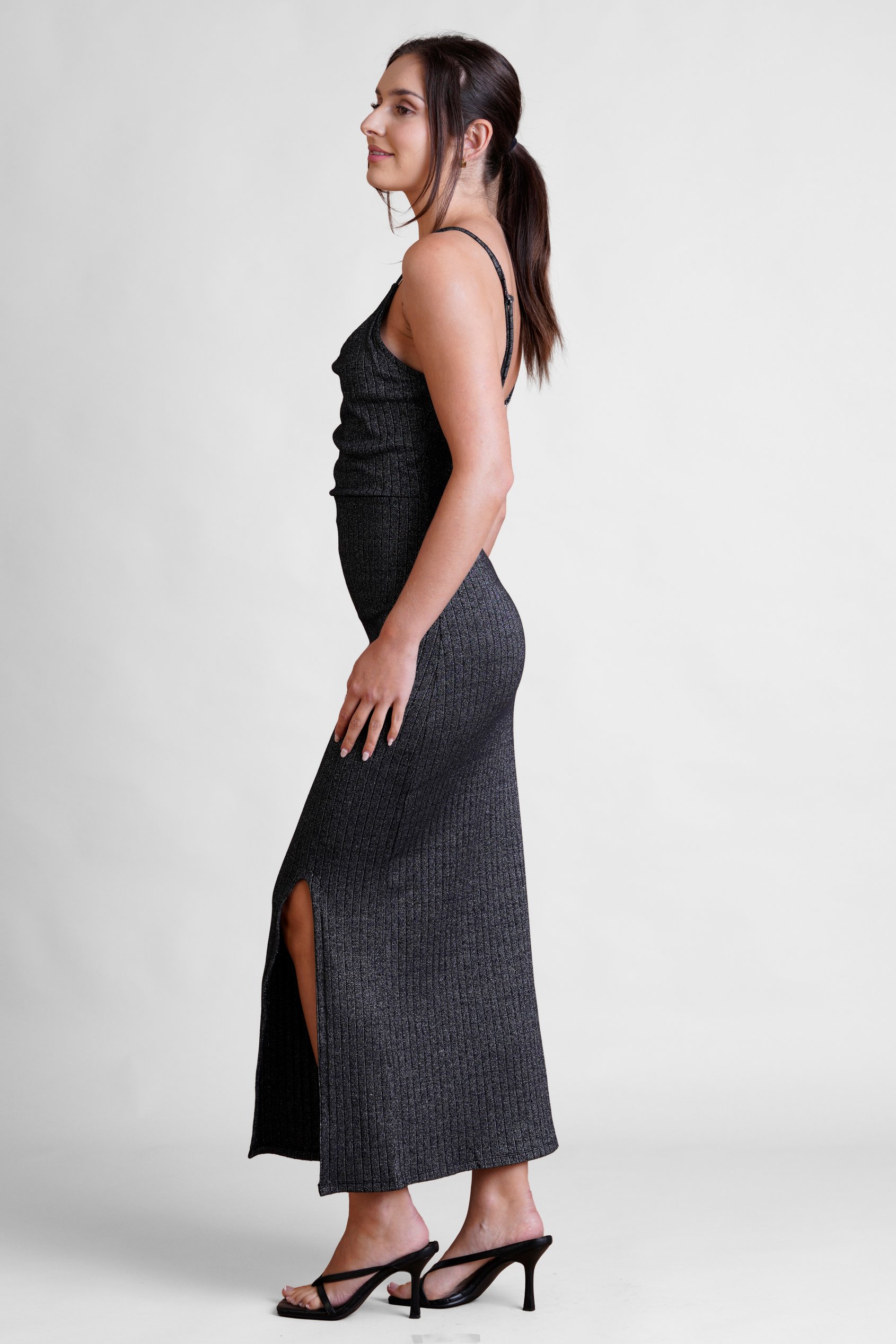 Stretch Jersey Metallic Midi Cami Dress