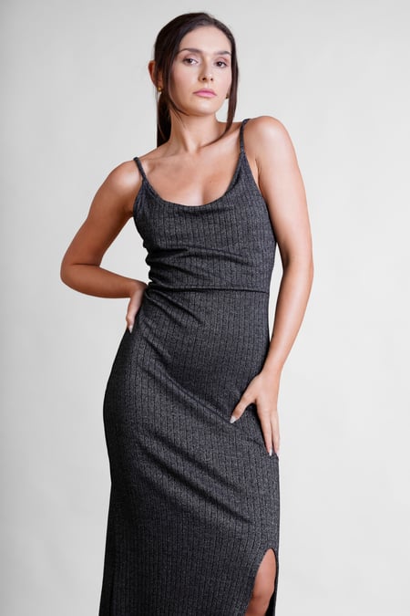 Grey Stretch Jersey Metallic Midi Cami Dress