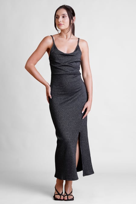 Pink Stretch Jersey Metallic Midi Cami Dress