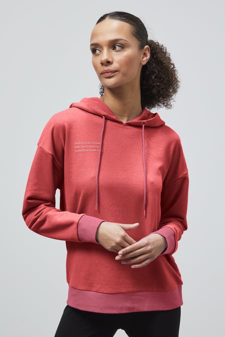 Red Slogan Life Tonnel Rib Hoodies