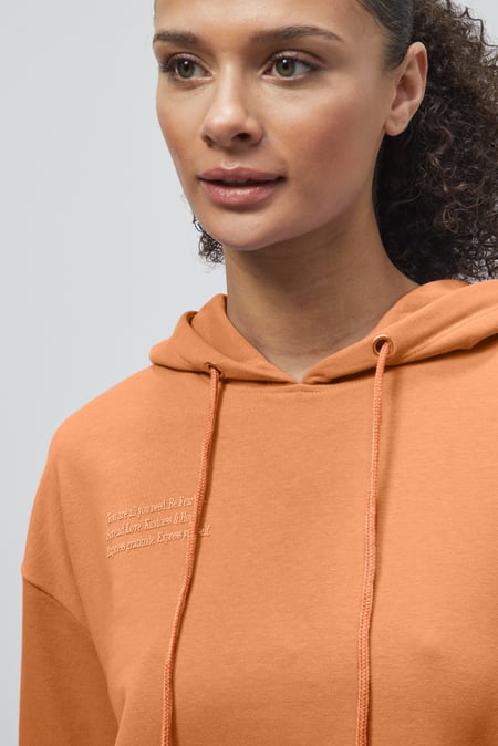Orange Slogan Life Tonnel Rib Hoodies