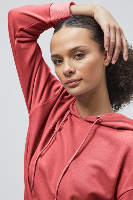 Red Slogan Life Tonnel Rib Hoodies