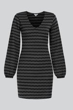 Metallic Silver V-Neck Long Sleeve Mini Dress