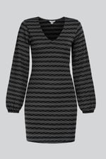 Metallic Silver V-Neck Long Sleeve Mini Dress