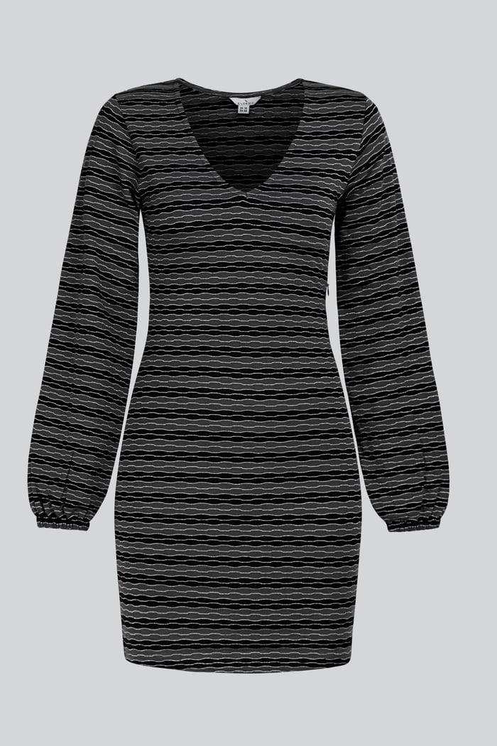 Metallic Silver V-Neck Long Sleeve Mini Dress