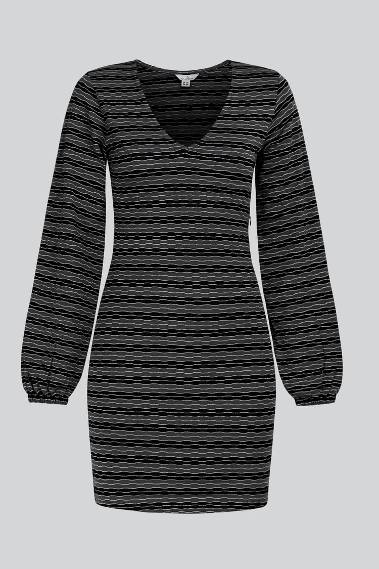 Metallic Silver V-Neck Long Sleeve Mini Dress