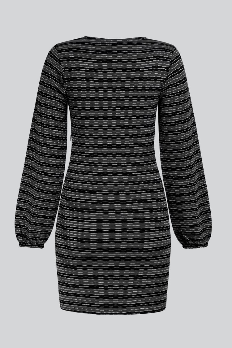 Metallic Silver V-Neck Long Sleeve Mini Dress